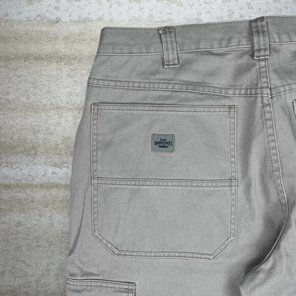 Vintage Y2K Lee Dungaree Cargo Pants 38x30  Baggy Wide Leg Fit Light Tan Cotton - Picture 3 of 4